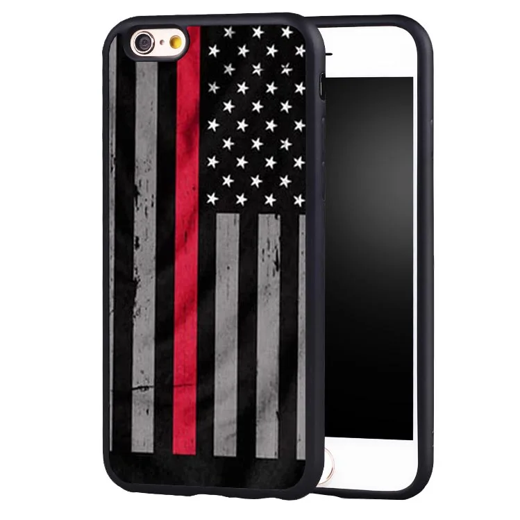 Thin Red Line American US Flag design Soft Silicone Full Protective case Cover For iPhone X 8 7 7Plus 6 6S Plus 5 5S SE |