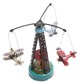 

Vintage Wind Up Rotating Airplane Carousel Clockwork Toy Collectible Gift