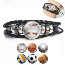 Мужской кожаный браслет, Софтбол, баскетбол, футбол, бейсбол, волейбол изображение стекло кабошон Кнопка браслет дропшиппинг