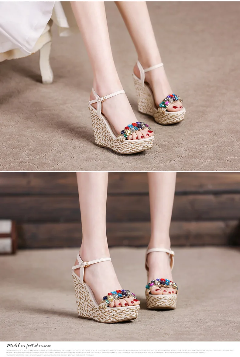 17_Summer Womens Black Buckle Sandals Fashion Elegant Silver Rhinestone Shoes Wedding Bridal High Heel Platform Wedges