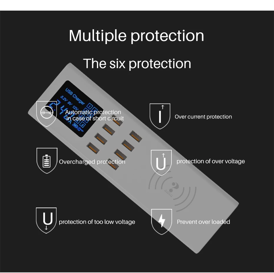 Беспроводное зарядное устройство Qi, умное USB быстрое зарядное устройство, несколько портов, светодиодный дисплей, зарядка, концентратор, розетка, адаптер для Xiaomi, samsung, huawei