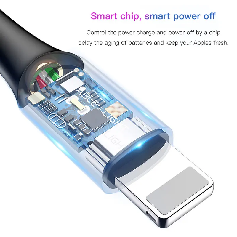 Baseus de desconexión automática Cable USB para iPhone X Xs X Max Xr 8 7 6 2.4A rápido de carga de sincronización de datos del cargador cable de iluminación LED Cable USB