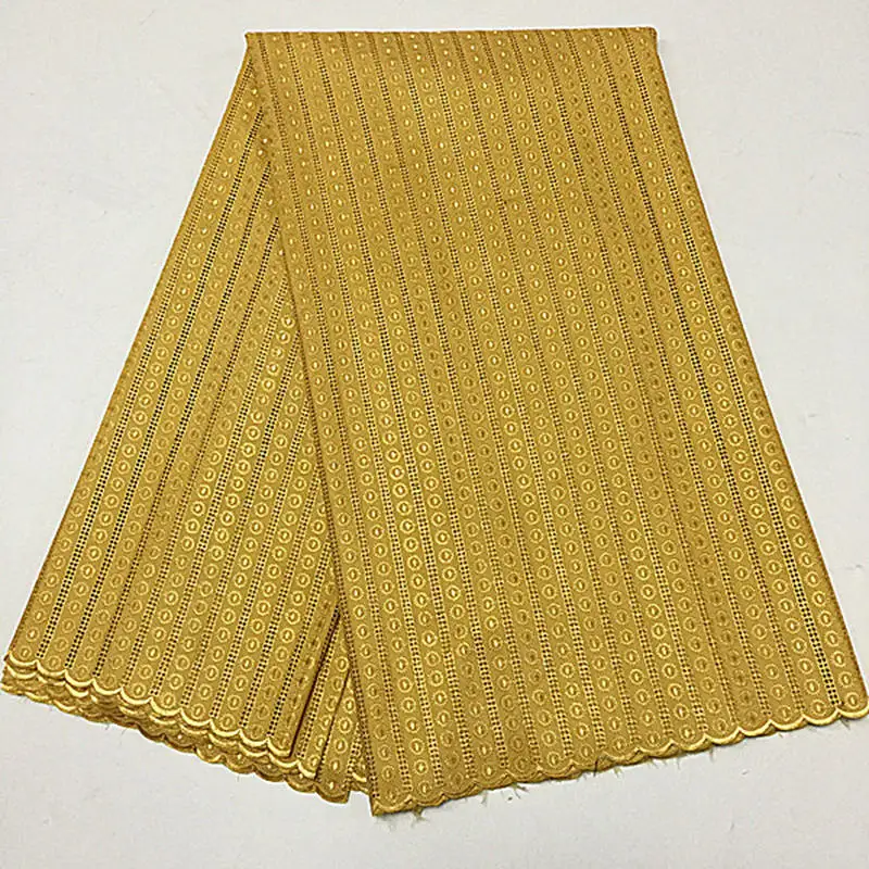 

Plain gold polish cotton lace for men African swiss lace fabric High quality 5 yards per piece Hot sale DS216