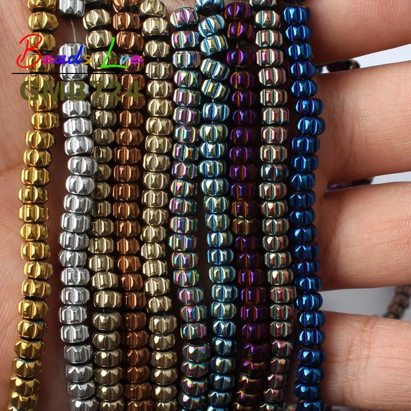 

5mmx3mm Polygon Big Hole Hematite Rondelle Spacer Beads For Jewelry Making Natural Stone Beads DIY Necklace Bracelet 15 inches
