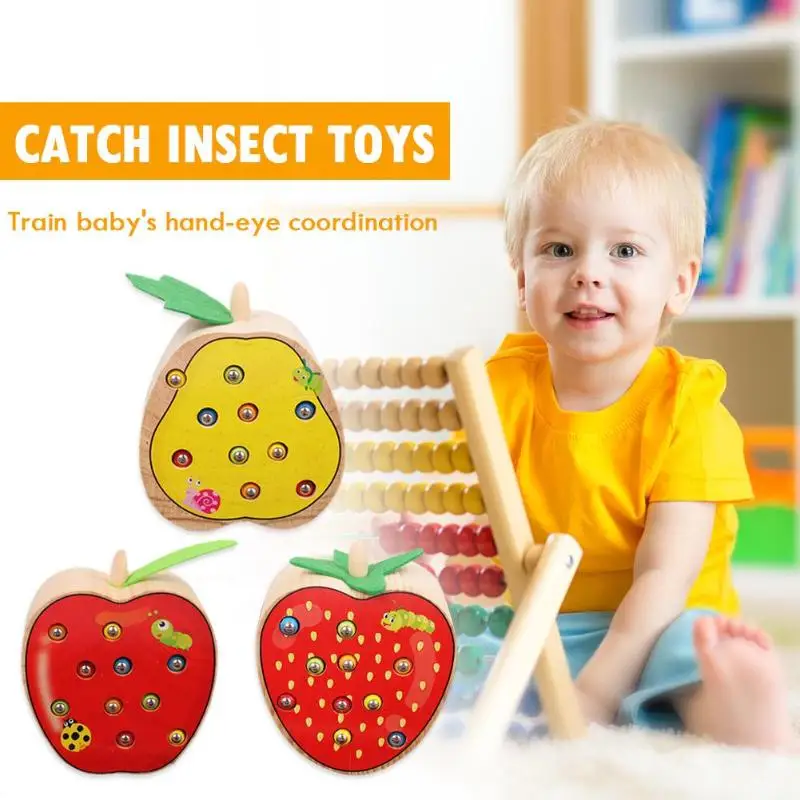 3D головоломки Детские деревянные игрушки ранее детство обучающий игрушки поймать червь игра Цвет познавательные клубника может держаться