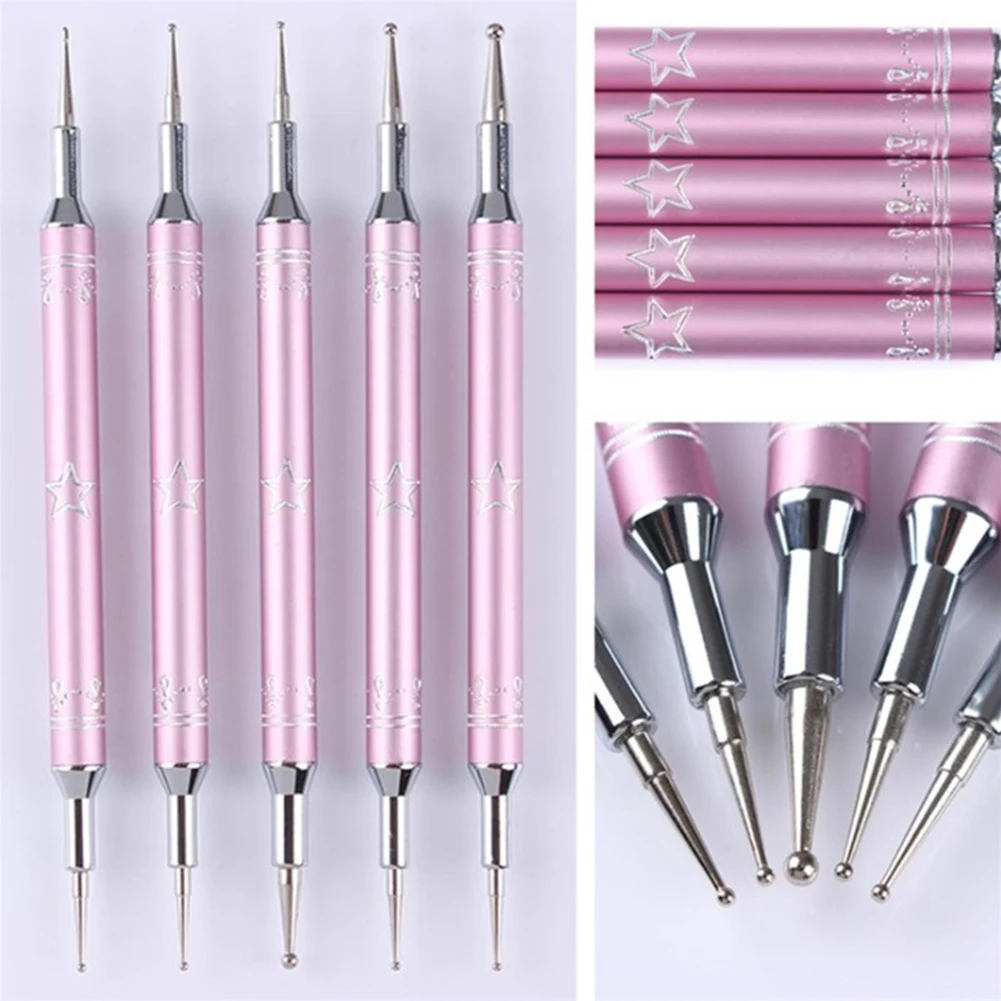

5 size UV Gel Painting Nail Art Dotting Pen Acrylic Handle Rhinestone Crystal 2 Way Brush Decoration Manicure Tools Kit Salon