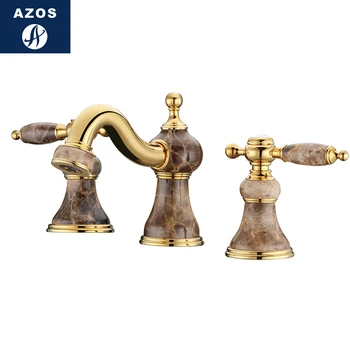 

Azos Split FaucetSoft Basin Brass Jade Gold Cold and Hot Switch Bathroom vegetable Sink Shower Room Double Handle Three Holes R