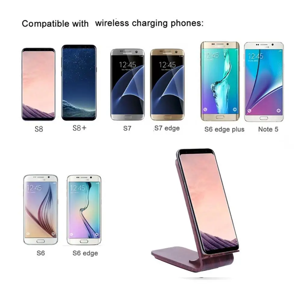 Wooden Holder OEM Dock Charging Qi Wireless Desktop Charger for iPhone 8 X for QI-enabled Smart Phone