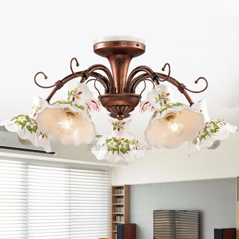 Classical Art Deco Bedroom Ceiling lamp Lighting Rustic Ceramics Iron Led Lights Luminaire For Library Dining Room light | Лампы и