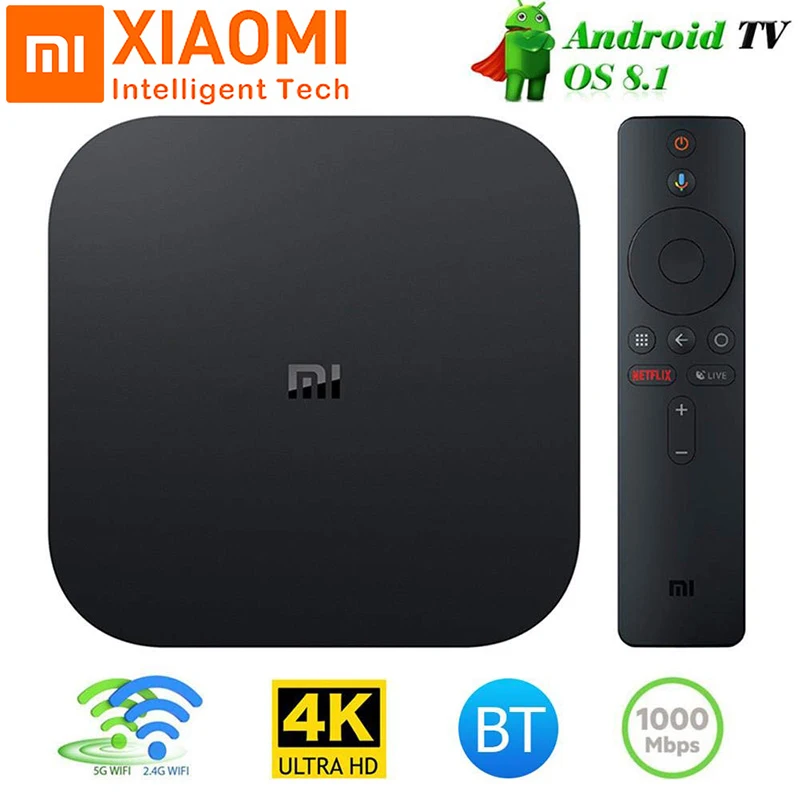 ТВ-приставка Xiaomi Mi Box S глобальная 4K четырехъядерный процессор 64 бит Mali-450 1000 Мбит/с