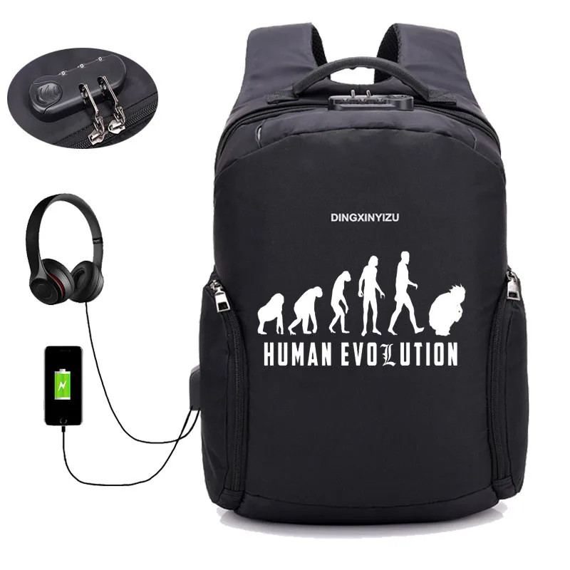 Рюкзак с надписью «Аниме смерти», usb-зарядка для ноутбука, Студенческая сумка для книг, мужской рюкзак для отдыха, рюкзак для путешествий, 20 стилей - Цвет: 18