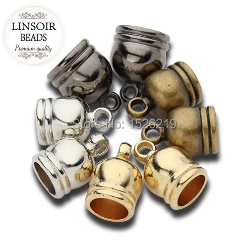 50pcs/lot Hole Size 6 7 8 9 12mm Gold/Rhodium/Bronze/Gunmetal Plated End Caps Crimp Beads Covers for DIY Jewelry Findings F1016