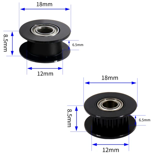 1Pcs Black Aluminum GT2 6mm Width 20 Tooth Teeth Smooth 2GT Timing Idler Pulley Pully Double