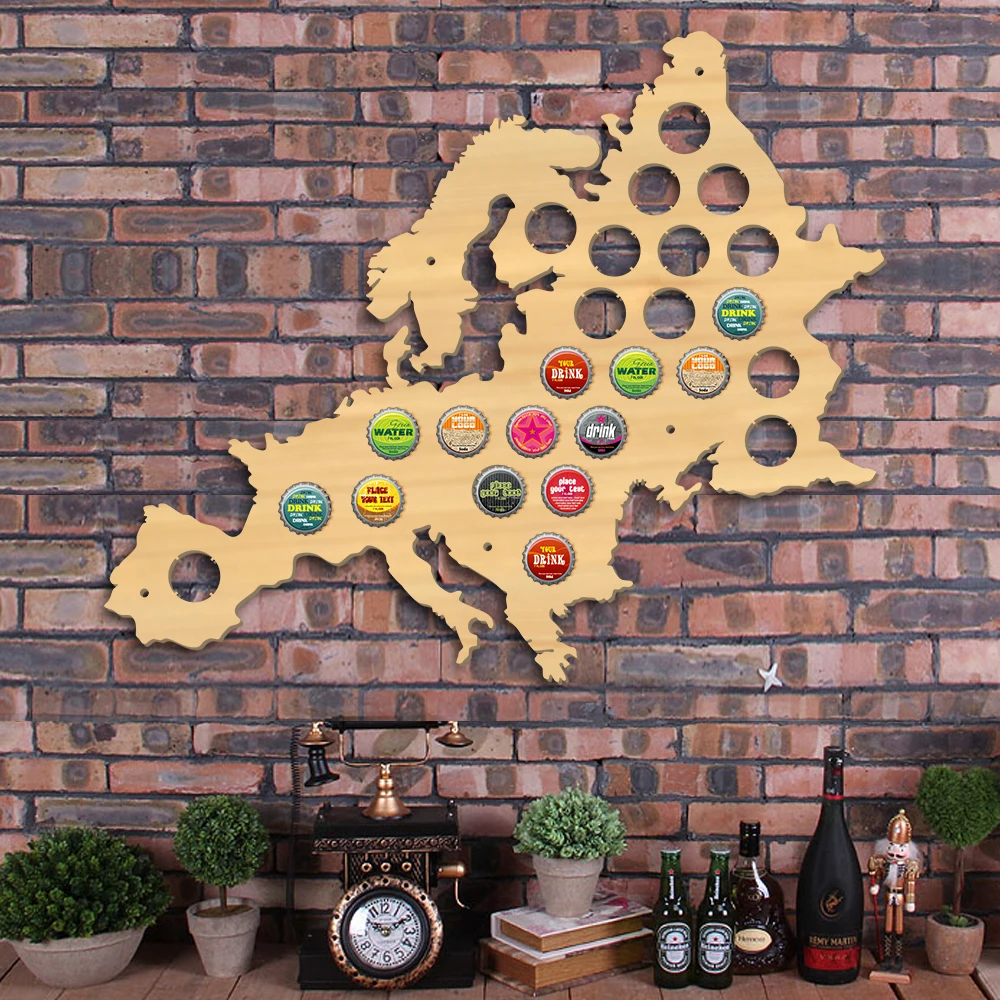 

Euro Wood Map Cap Catcher European Beer Cap Map Pub Bar Wooden Wall Sign Beer Bottle Cap Display Holder Man Cave Beer Lover Gift