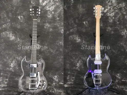 

Starshine LED Electric Guitar DK-LSGC Acrylic Body Maple Neck Colorful LED Light Mini swtich grover BB Bridge Chrome