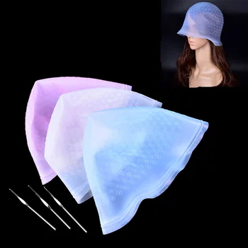 Billige Pro Salon Dye Silikon Kappe + Haken Haar Salon Farbe Färbung Hervorhebung Wiederverwendbar Set Zuckerguss Kippen Färben Farbe Werkzeuge