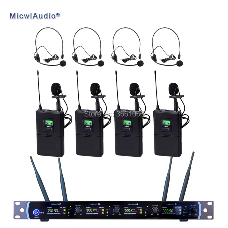 

Professional UHF 4 Channel Digital Wireless Microphone System With 4 Headsets and 4 Lavalier Microphone JP4416B Micwl.Audio