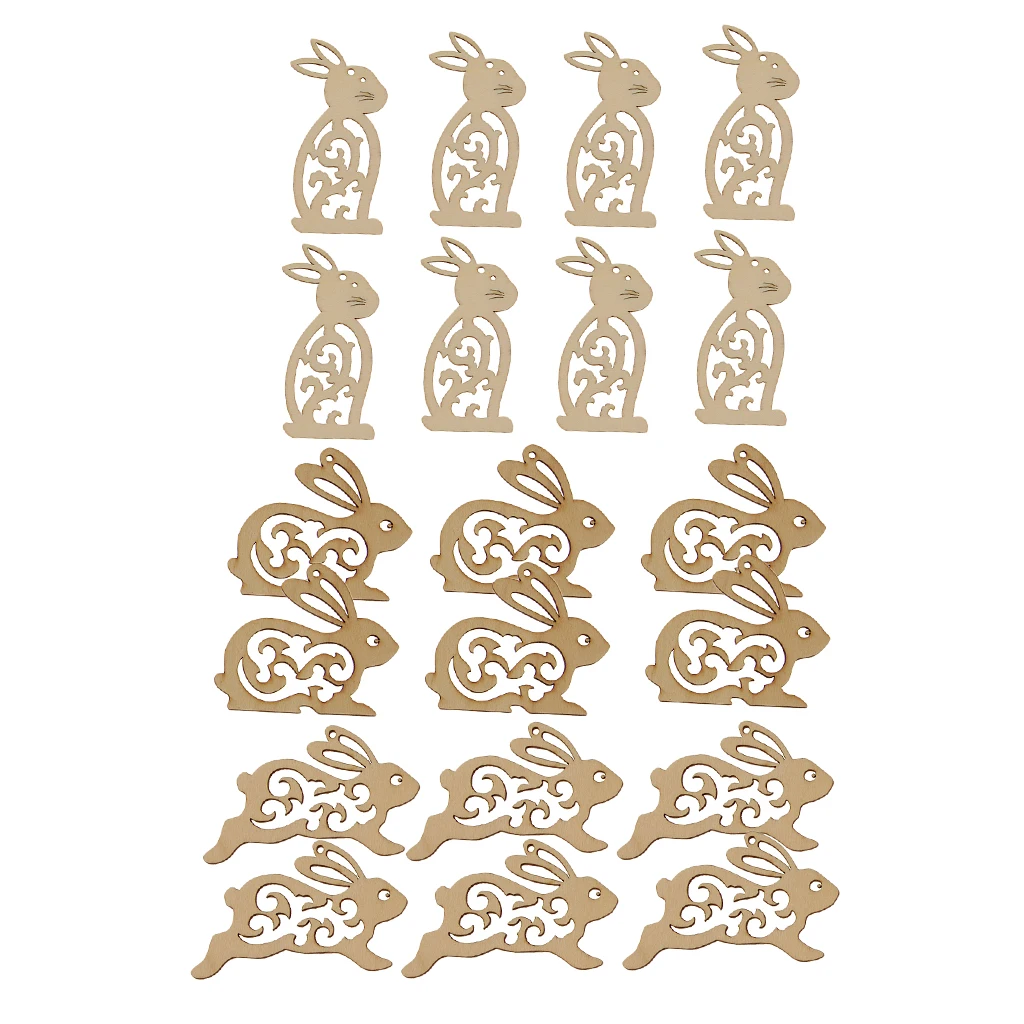 20pcs Unfinished Wood Hollow Rabbit Shape Wooden Embellishments for Kids Crafts DIY Gift Tags