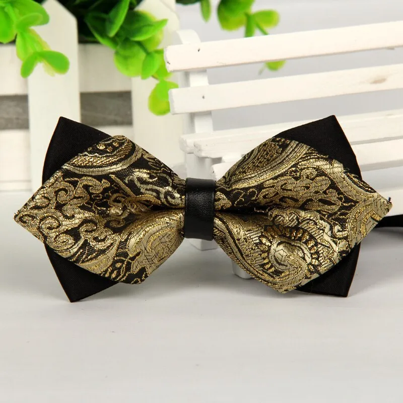 

SHENNAIWEI High-quality pointed black and gold bow ties for men's lote