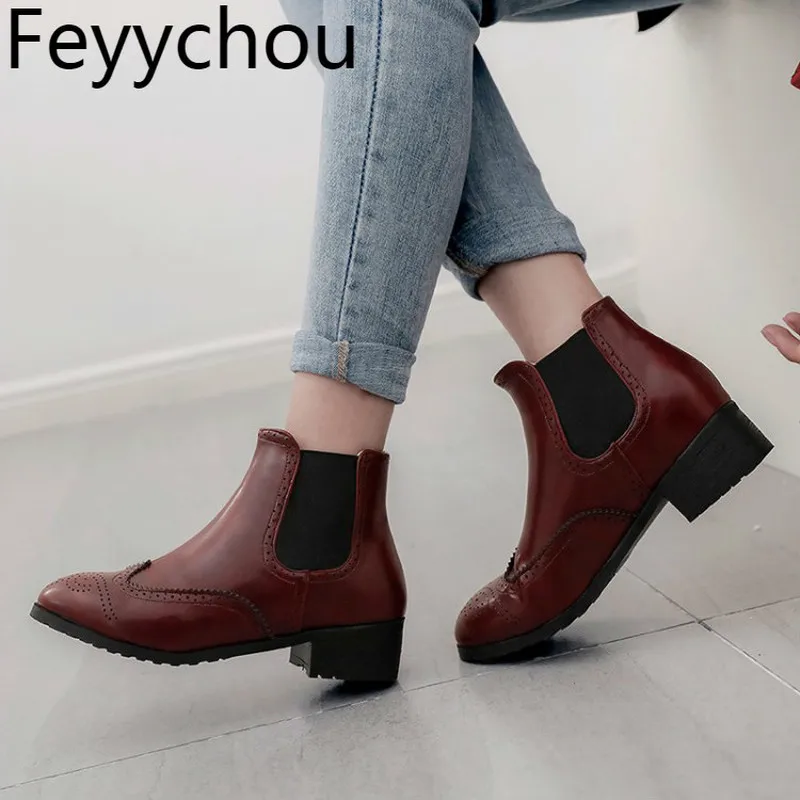 

Women Boots Autumn Winter Med Heel Warm Pu Ankle Elastic Band Casual Shoes Thick Heel 2018 New Sexy Fashion Gray Brown Black