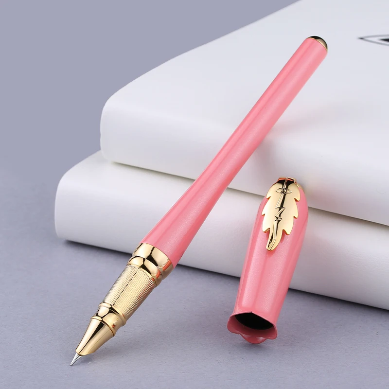 

Exquise Leaf Design Gold Clip Elegant Extra Fine Financial Fountain Pen Hooded Nib Ink Pens The Best Christmas Gift for Lady