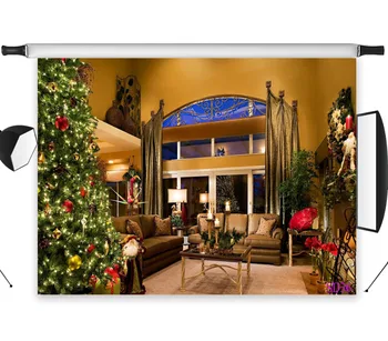 

LB Polyester & Vinyl Christmas Tree Warm Gorgeous Interior Sofa Adornment Backgrounds For Photo Studio Photography Backdrops