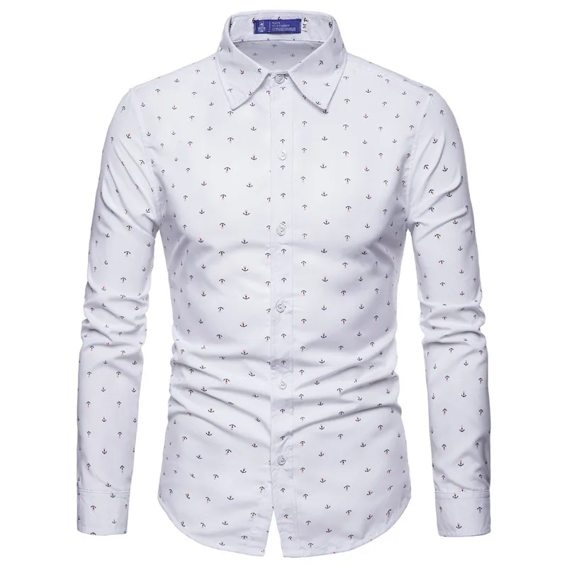mens anchor pattern shirt white