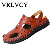 Ручной работы из кожи, мужская обувь, сандали на плоской подошве обувь сандалии тапочки новое поколение обуви, которую можно носить мужские летние сандалии