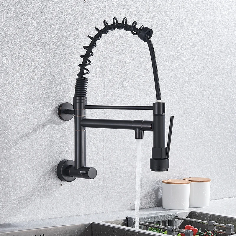  Blackend Wall Mounted Kitchen Spring Faucet Dual Spouts 360 Rotation Single Cold Kitchen Mixer Tap  - 33036047252