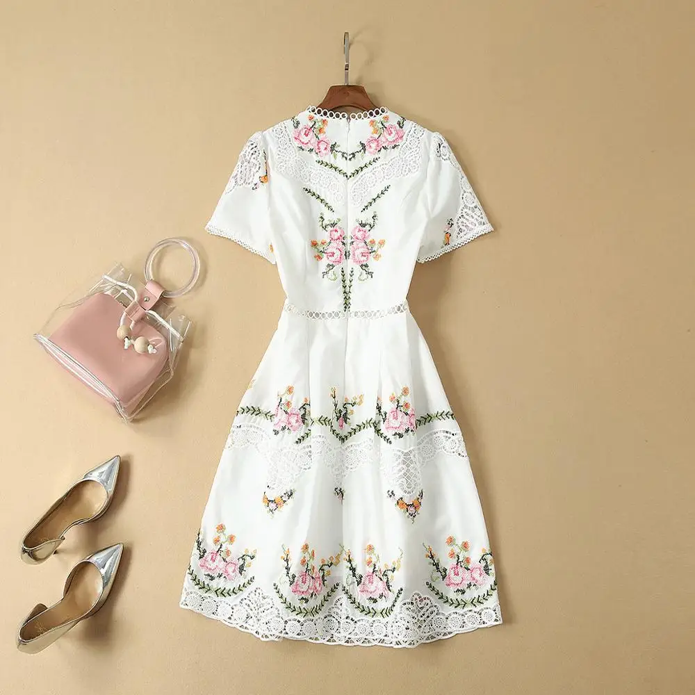 COLOREE для отпуска, в богемном стиле Вечерние мини-платья Летнее белое шикарное цветочное вышитое Открытое платье с короткими рукавами