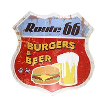 Route 66 пива и гамбургеры Винтаж оловянные дощечки Art постер настенное украшение из металла Щит ресторан-бар кофейня стены Картины