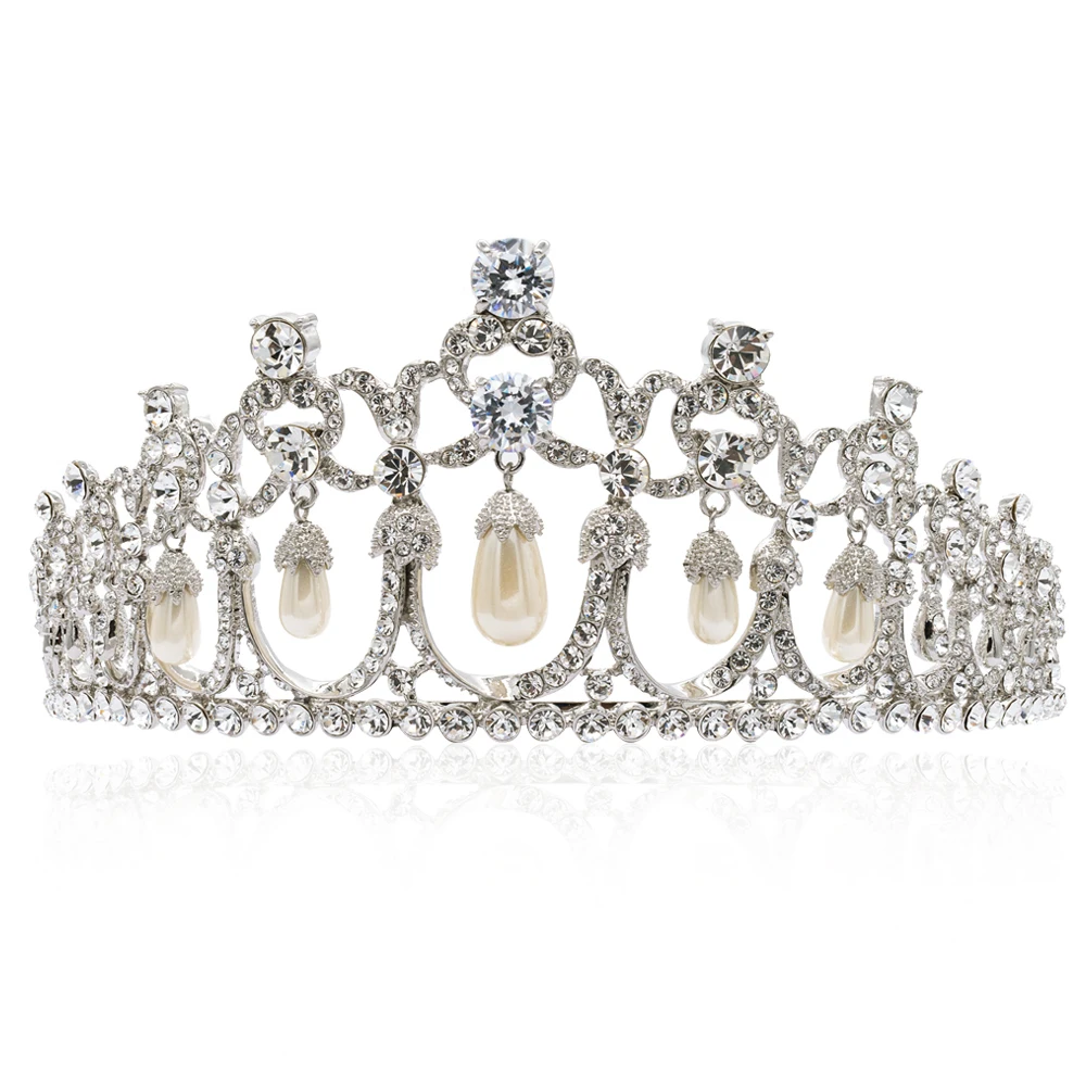 

High Quality Rhinestone Crystals Imitation Pearls Bridal Flower Tiara Crown for Wedding Hair Jewelry Accessories JHA8322