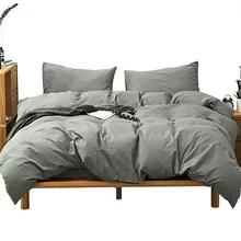 

Fashion Gray Queen King Size Duvet Cover Set Washed Cotton Home Soft Plain Dyed Bedclothes Pillowcase Zipper Bedding Sets