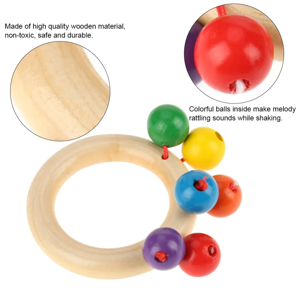 NEW Baby Safe Wooden Rattles Grasp Toy Infant Early Musical Educational