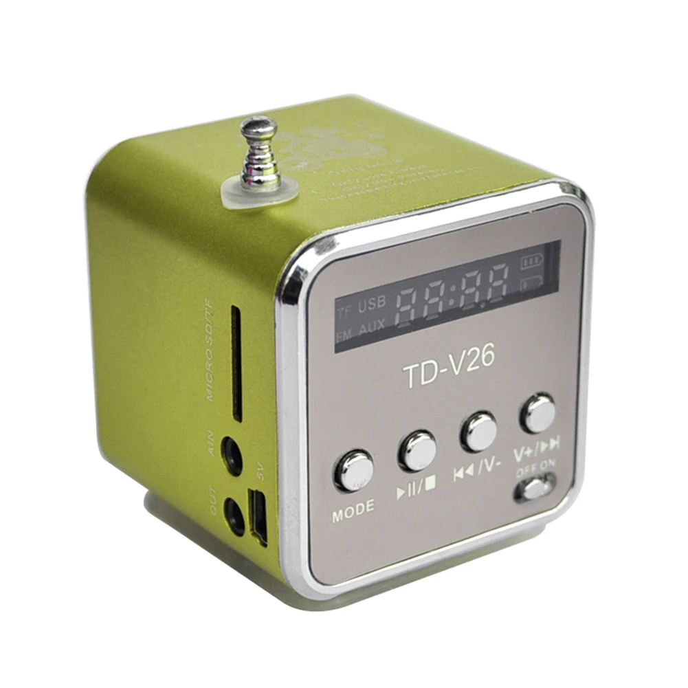 TD-V26 портативный радио динамик с ЖК-дисплеем Поддержка Micro SD/TF MP3 музыкальный плеер цифровой FM совместимый для ноутбука - Цвет: Зеленый