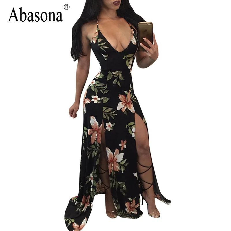 Abasona Sexy v neck sleeveless summer beach font b dress b font 2017 Vintage font b