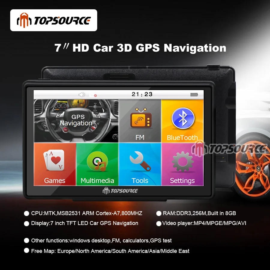 TOPSOURCE 7 дюймов HD Автомобильный gps навигатор WinCE 6,0 FM 8 Гб автомобиль грузовик gps Sat Nav карта обновление Россия/США/Испания/Франция