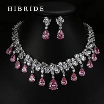 HIBRIDE Top Quality Tear Drop Shape AAA Cubic Zirconia Bridal Wedding Jewelry Sets,White Gold Color Jewelry Set N-59