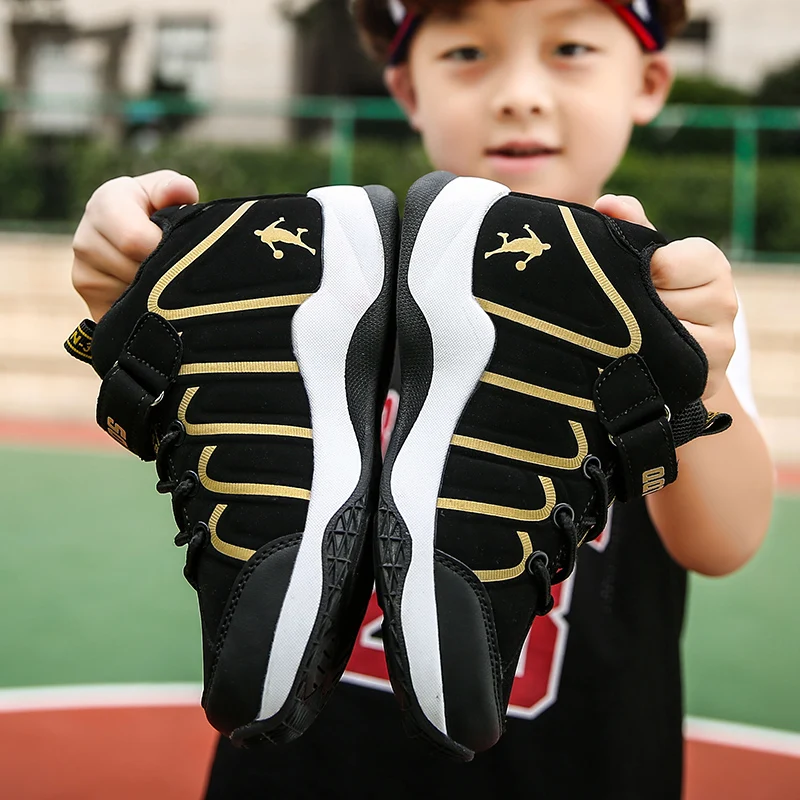 Баскетбольная обувь для мальчиков; кроссовки золотистого и белого цвета; детская баскетбольная Удобная баскетбольная детская обувь; популярная обувь с высоким берцем