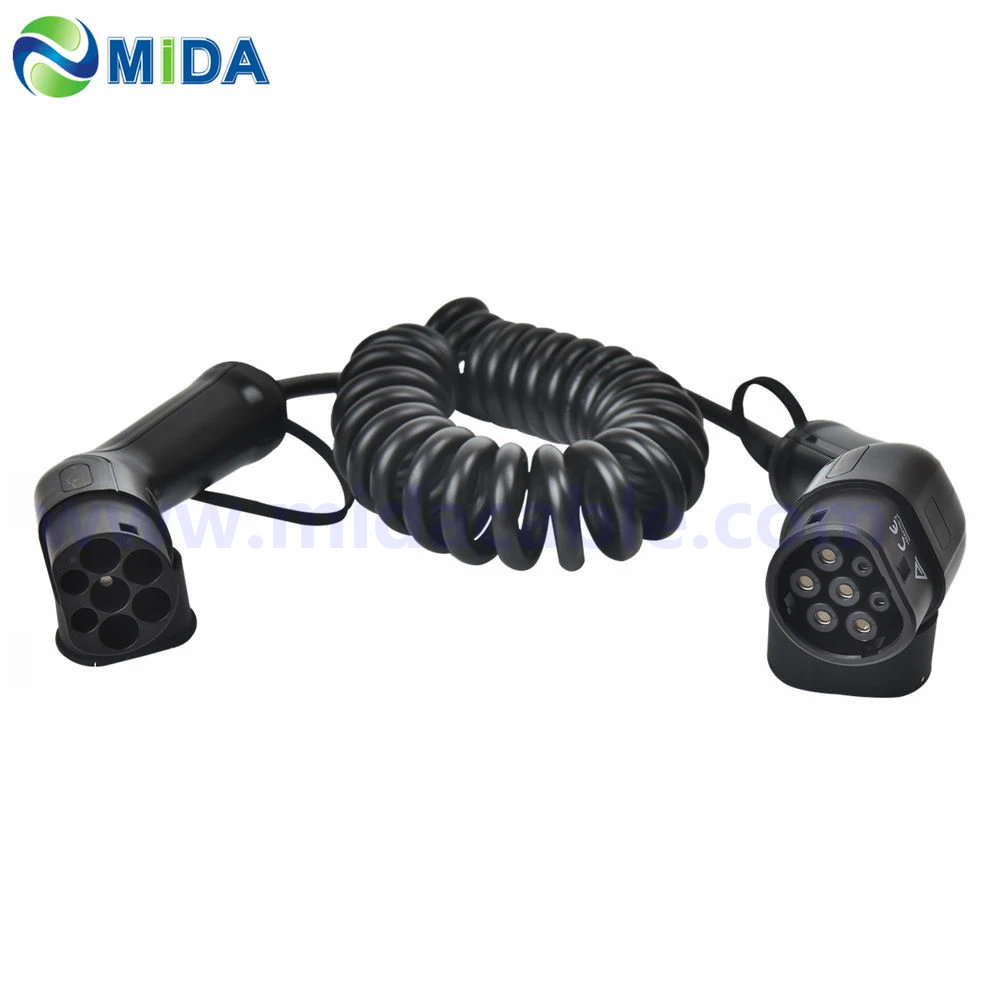 

5 meter 16Amp Type 2 to Type 2 EV Charging Cable EV Coiled Cable Mode 3 EVSE Charger Cable Type 2 Mennekes Car Charger