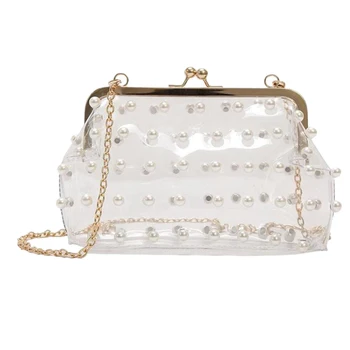 

LJL-Fashion Evening Chain Shoulder Bag Girl Messenger Handbag New Pearls Pearls Clear Bag Pvc Transparent Crossbody Bag Women Sa