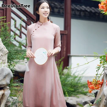 

2020 embroidery cheongsam women satin qipao cheongsam chinese vintage style party dress lady embroidery qipao dress