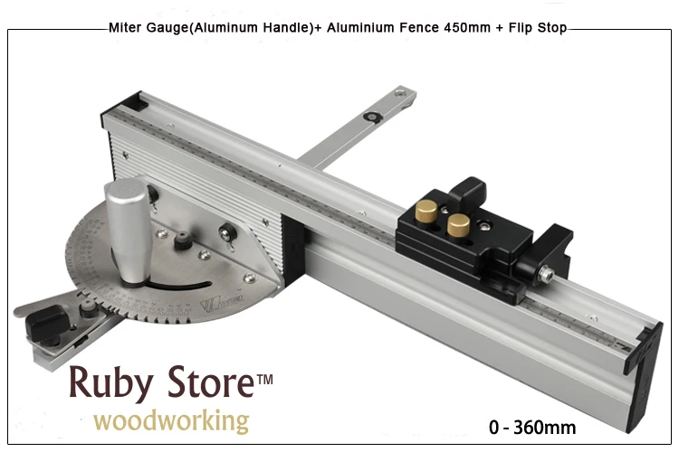 Miter Gauge + Aluminium Fence 450mm + Flip Stop Brass/Aluminum Handle for you to choose Miter Gauge + Aluminium Fence 450mm + Flip Stop Brass/Aluminum Handle for you to choose