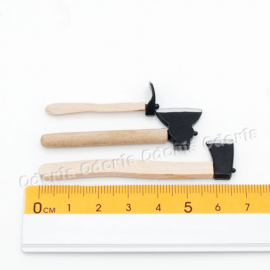 1:12 Miniature 3PCS Felling Axe Set for Outdoor Tool Fairy Patio Garden Set Dollhouse Accessories Doll House Decoration Odoria