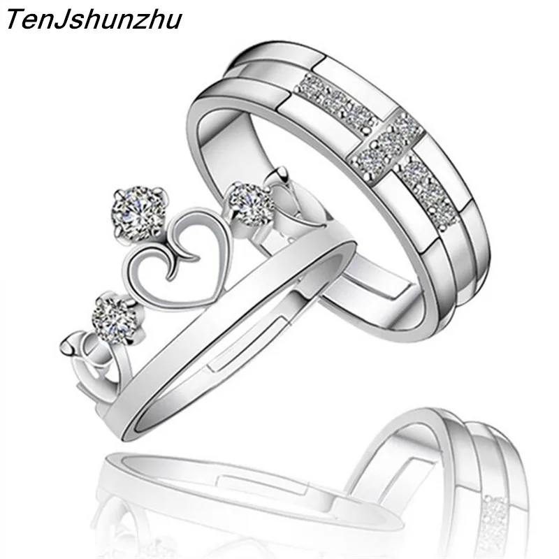 

2017 Romantic Women And Men Silver Color Ring Female Couple Rings Women CZ Crystal Jewelry Hollow Crown Design jz009