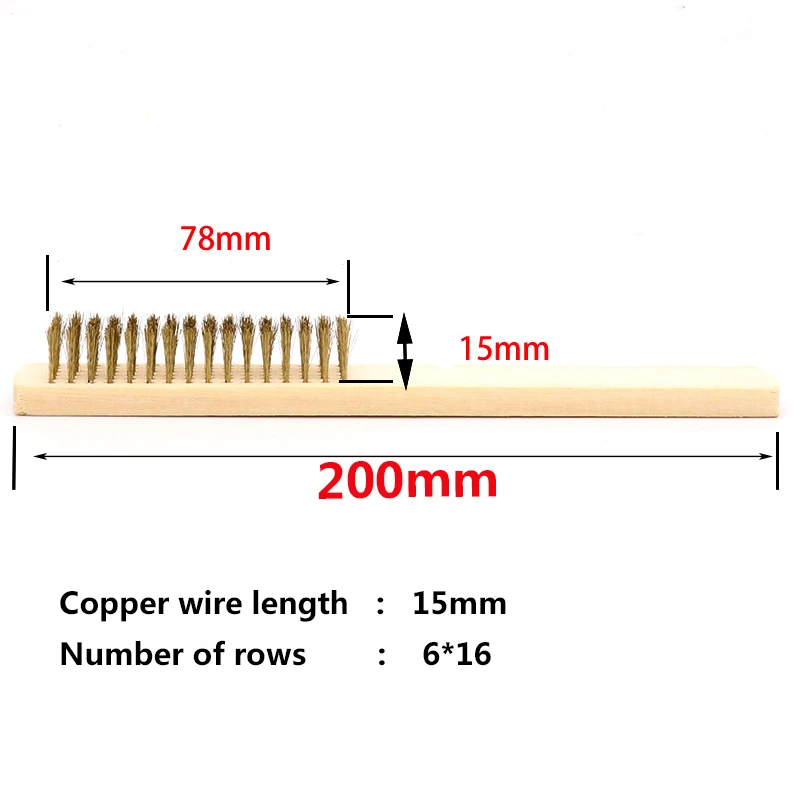 1pcs Wood Handle Brass Wire Copper Brush for Industrial Devices Surface/Inner Polishing Grinding Cleaning 6x16 Row Hand Tool