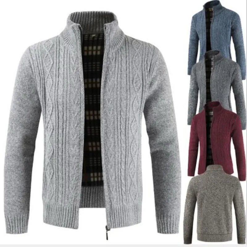 

New Men's Solid Color Sweater coat Male Autumn Winter Thick Sweater coat Outerwear Slim Fit Wool Fleece Sweaters Jacket 3XL