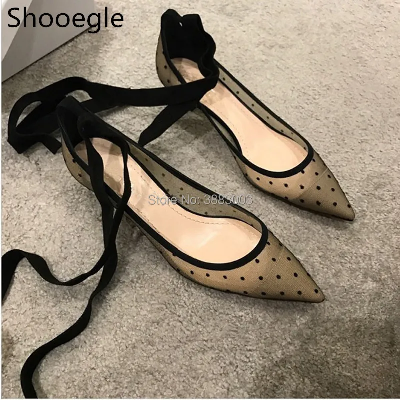 

Sexy Black Women Hollow Out Mesh Ankle Lace Up Sandals Pointed Toe Summer Cages Sandals for party dance and ourdoor