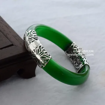 

KJJEAXCMY Fine jewelry wholesale 925 sterling silver jewelry Retro Classic Blue Chalcedony Bracelet female Thai silver stone