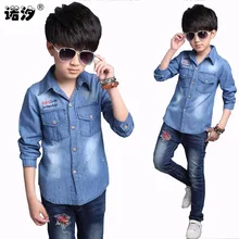 Одежда для мальчиков; От 4 до 15 лет; Детская осенняя хлопковая куртка с длинными рукавами; Весенняя теплая куртка для подростков; детская джинсовая рубашка с длинными рукавами; ковбойские Топы